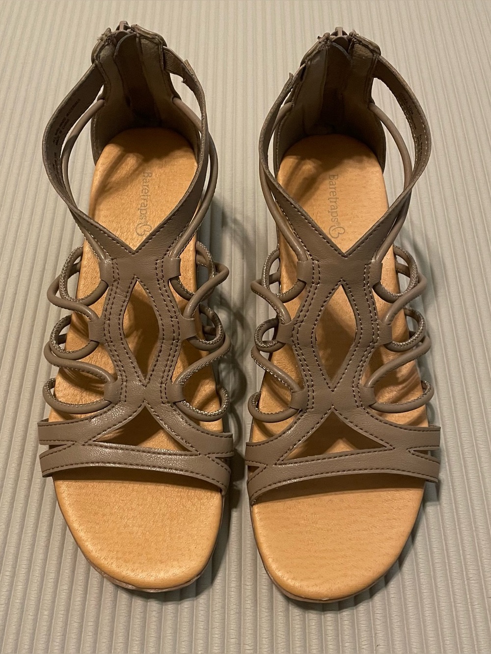 BareTraps Taupe Strappy Cutout Platform Sandals